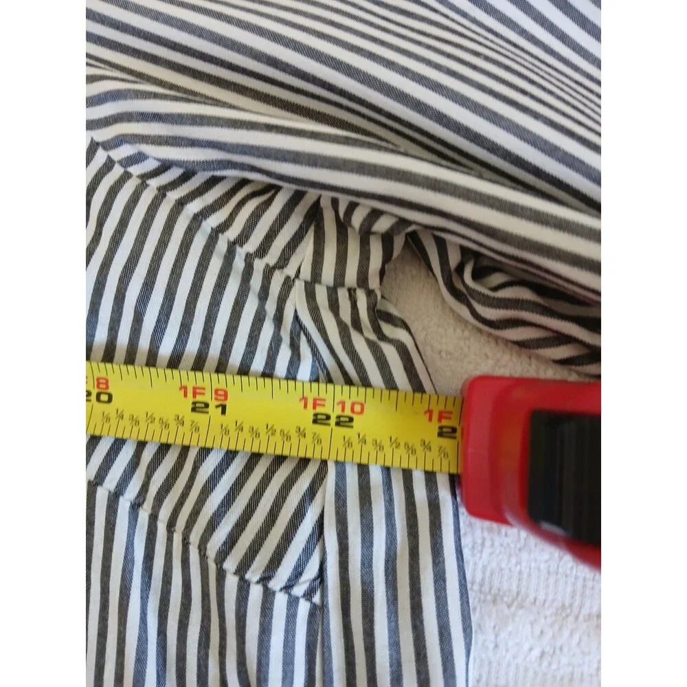 J. Jill Black White Striped Tunic Button Front Blouse Long Sleeve Size L